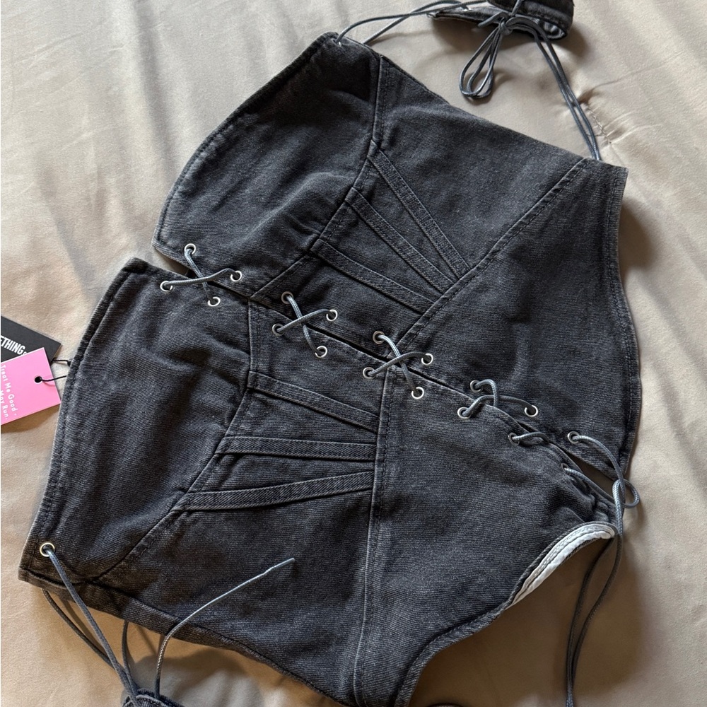 PrettyLittleThing Black Lace-Up Tank Top - Picture 8 of 9
